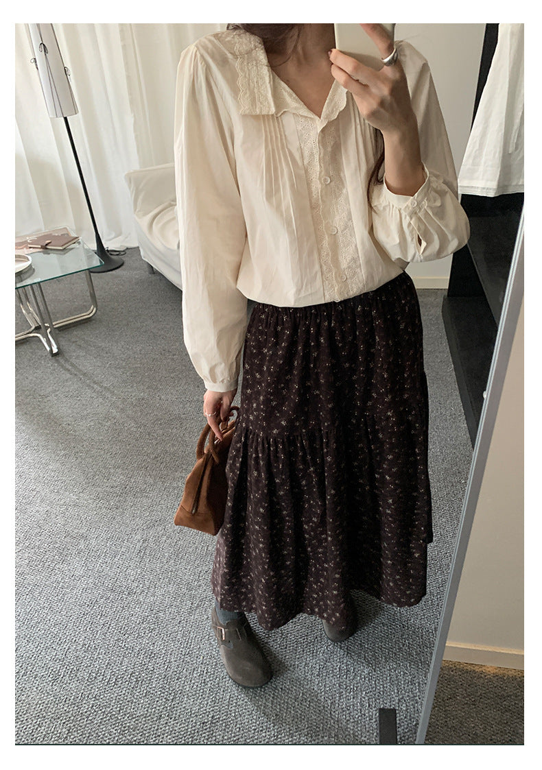 【H5490】實拍日系清新小碎花鬆緊腰長裙（棉）251109