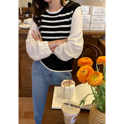 在台現貨【H742】實拍韓國清新氣質設計假兩件上衣