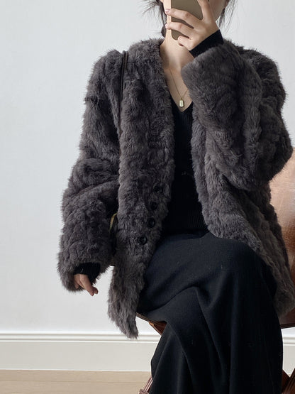 【YH707】實拍高質感毛茸茸仿皮毛保暖一体毛绒外套＋圍巾251113