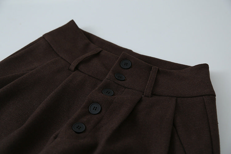 【LD3301】實拍韓系簡約高腰毛呢闊腿七分褲251103