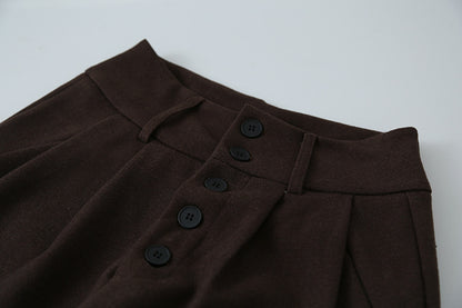 【LD3301】實拍韓系簡約高腰毛呢闊腿七分褲251103