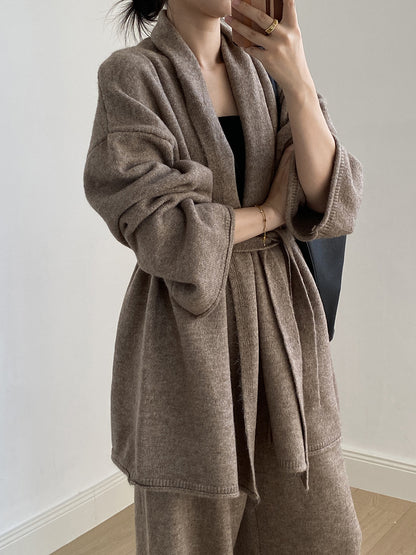 【YP1018】 實拍秋冬高級感慵懶針織開衫＋繫帶＋高腰針織闊腿褲 套裝251023