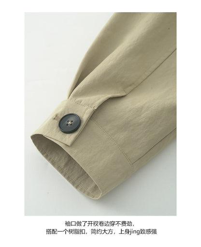 【H5400】實拍韓系慵懶卡其立領收腰風衣外套250902