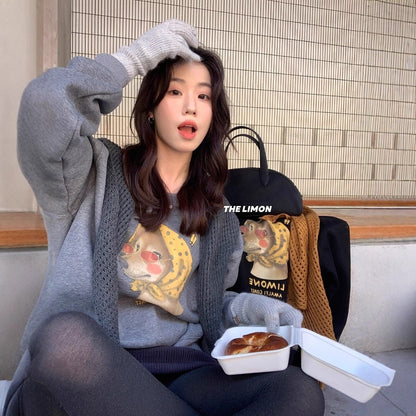 【L9295】實拍檸檬秋冬狗狗印花加絨衞衣+針織披肩251117