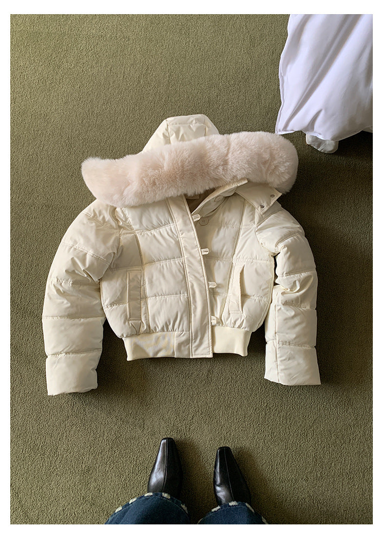 【H5501】實拍奶油風毛領連帽短款加厚棉服251118