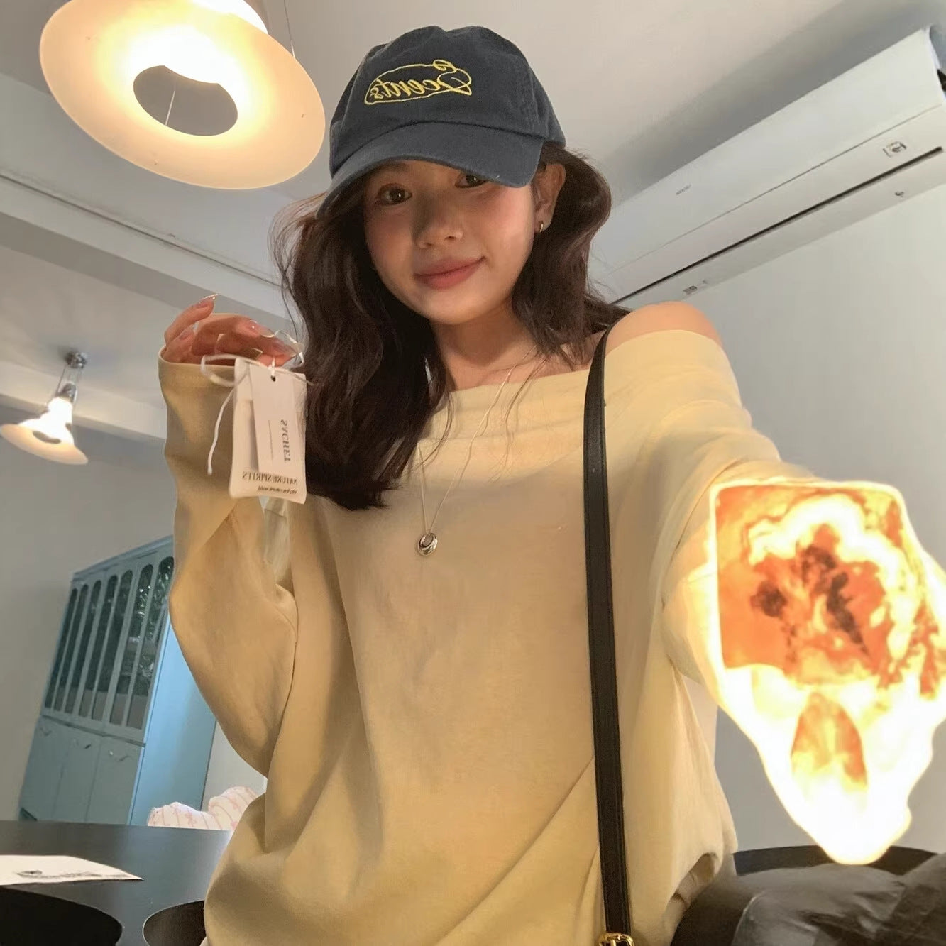 【L10095】實拍檸檬設計感必收！夏季慵懶風斜肩/單肩寬鬆條紋長袖T恤260318