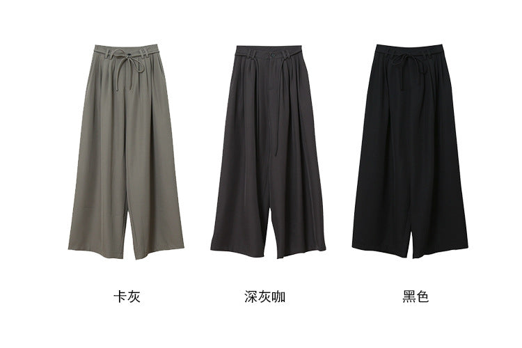【LD11194】韓系靜奢高級感☕垂墜感打褶高腰寬鬆休閒西裝寬褲260324