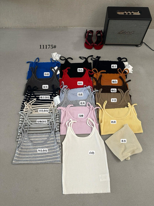 【L11175】KITTIN極簡修身・U型領雙帶針織細肩帶背心260921