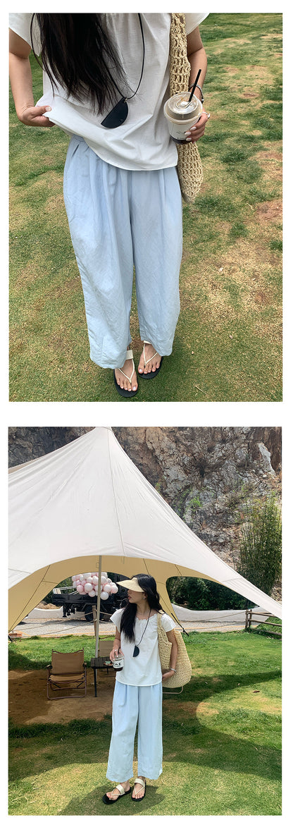 【H5196】實拍夏天超舒服的棉麻褶皺寬鬆闊腿褲250415