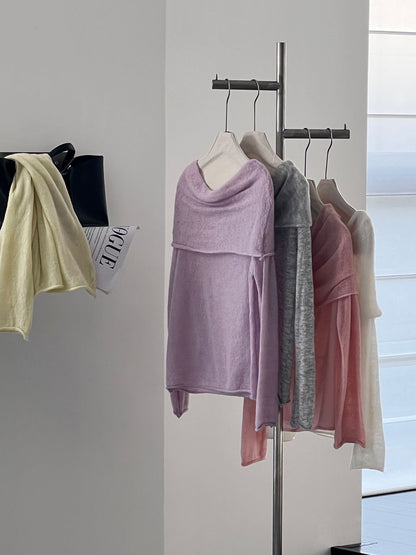 【cimzF632】微性感慵懶風💜羊毛10%一字肩顯瘦露肩長袖針織衫260319