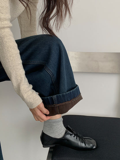 【LD11073】實拍S~XL保暖加絨加厚高腰直筒牛仔褲251209