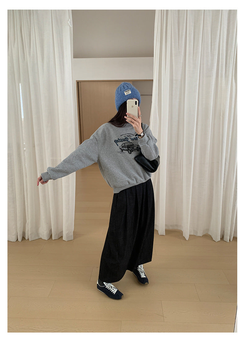 【H561】實拍秋冬簡約鬆緊腰後開叉裙251021