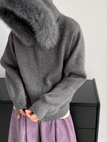 【cimz8321】實拍可拆卸毛領連帽拉鍊毛衣外套251128