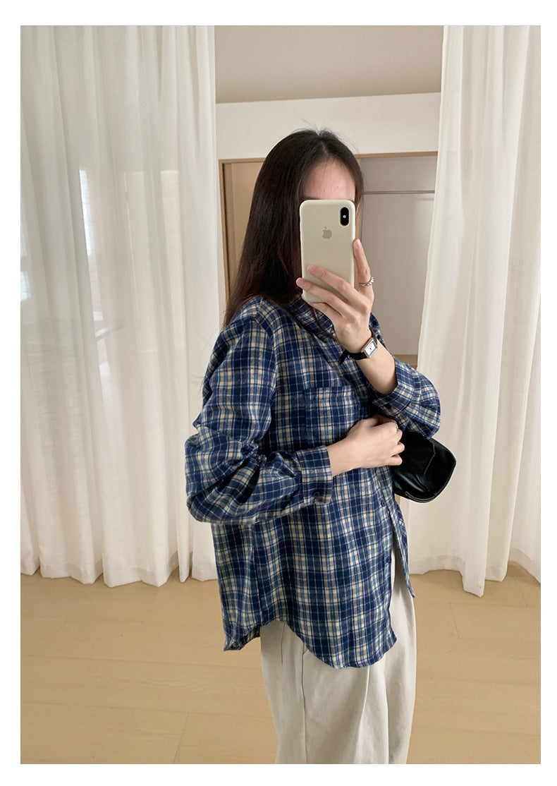 【H570】實拍復古寬鬆毛呢格子襯衫外套251021