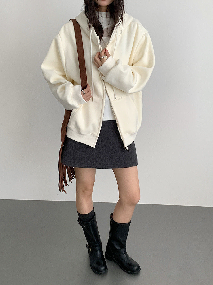 【LD11030】實拍冬季慵懶加絨加厚連帽衞衣外套251124