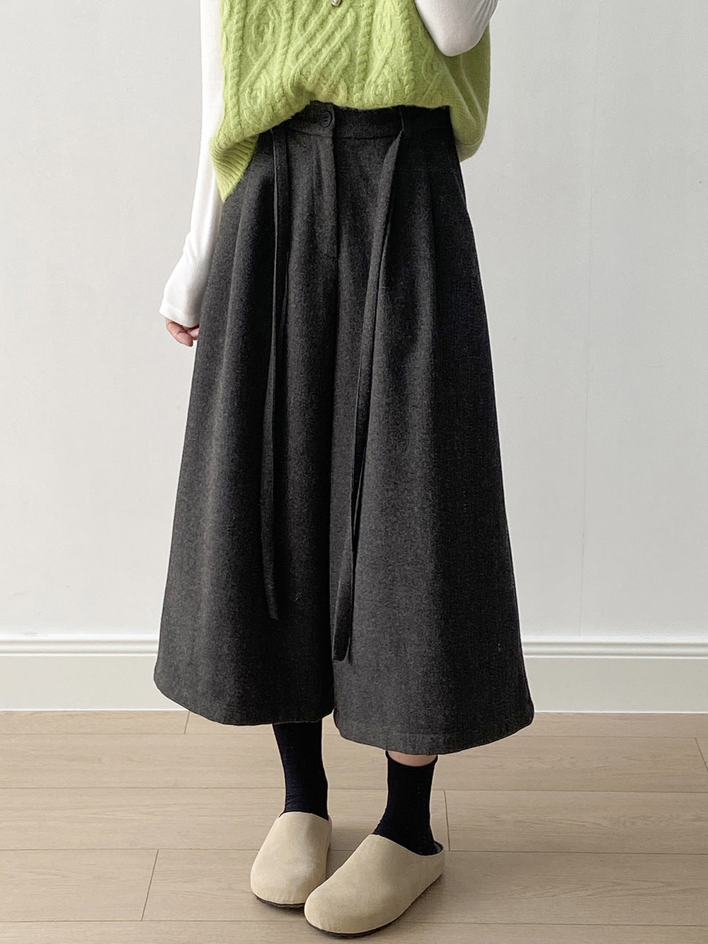 【Y82677】 實拍復古系帶加厚七分闊腿褲251023