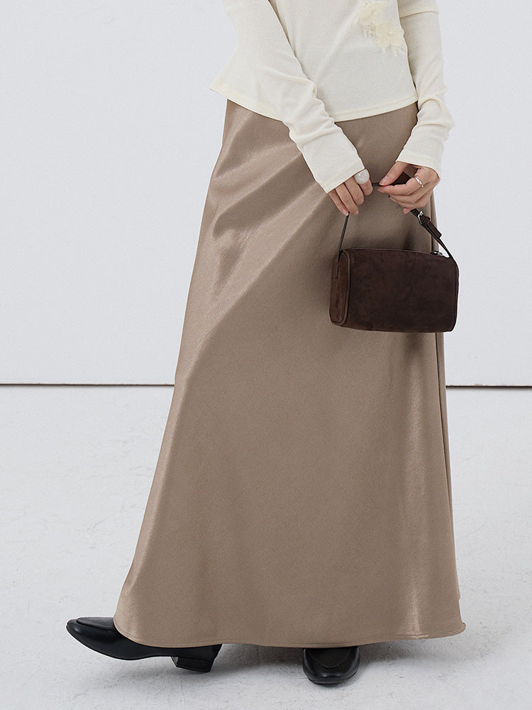 【LD3288】實拍秋冬高腰垂感抓絨厚款緞面魚尾裙251103