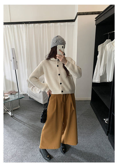 【H5491】實拍秋冬毛呢鬆緊腰加厚闊腿休閒褲251109