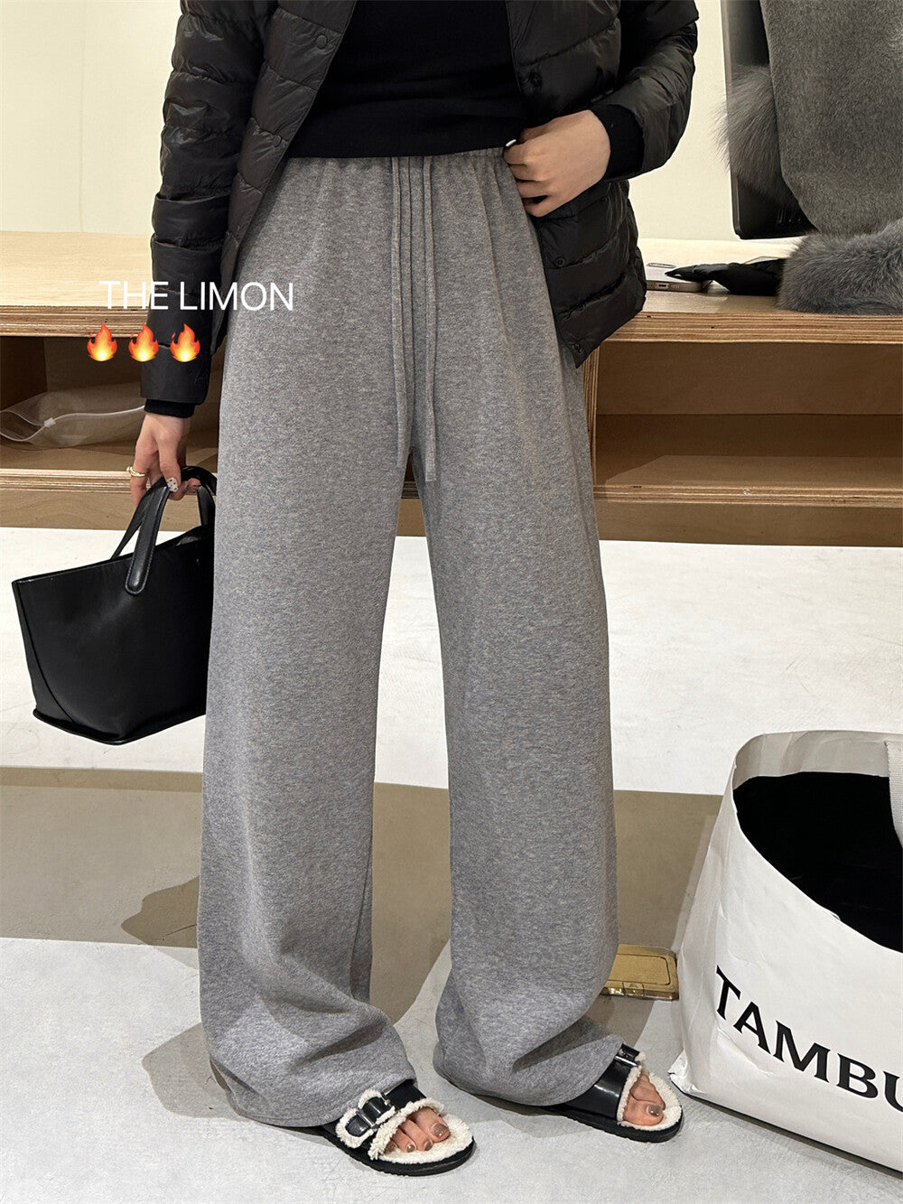 【L7039】實拍檸檬加厚加絨羊絨寬鬆顯瘦高腰直筒褲251117