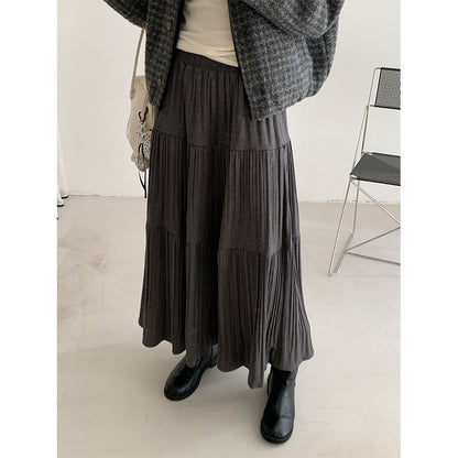 【H5476】實拍秋冬質感簡約細摺鬆緊腰a字傘裙251109