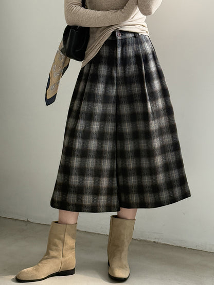 【YG8095】實拍日系復古呢料格紋直筒七分闊腿褲251016