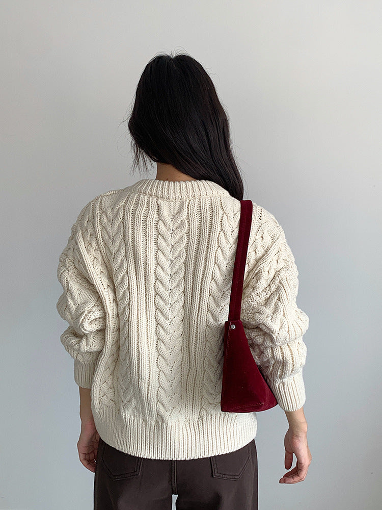 【LD11003】實拍冬季加厚麻花長袖圓領毛衣251110