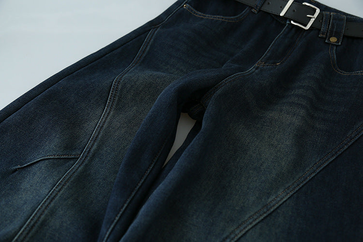 【LD11023】實拍S~XL顯瘦加絨加厚高腰寬鬆彎刀牛仔褲＋腰帶251124