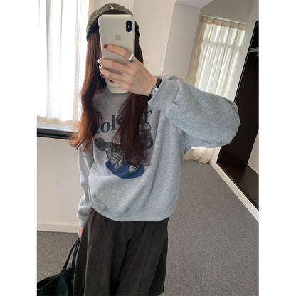 【H5496】實拍韓系小狗印花加絨厚棉衛衣251118