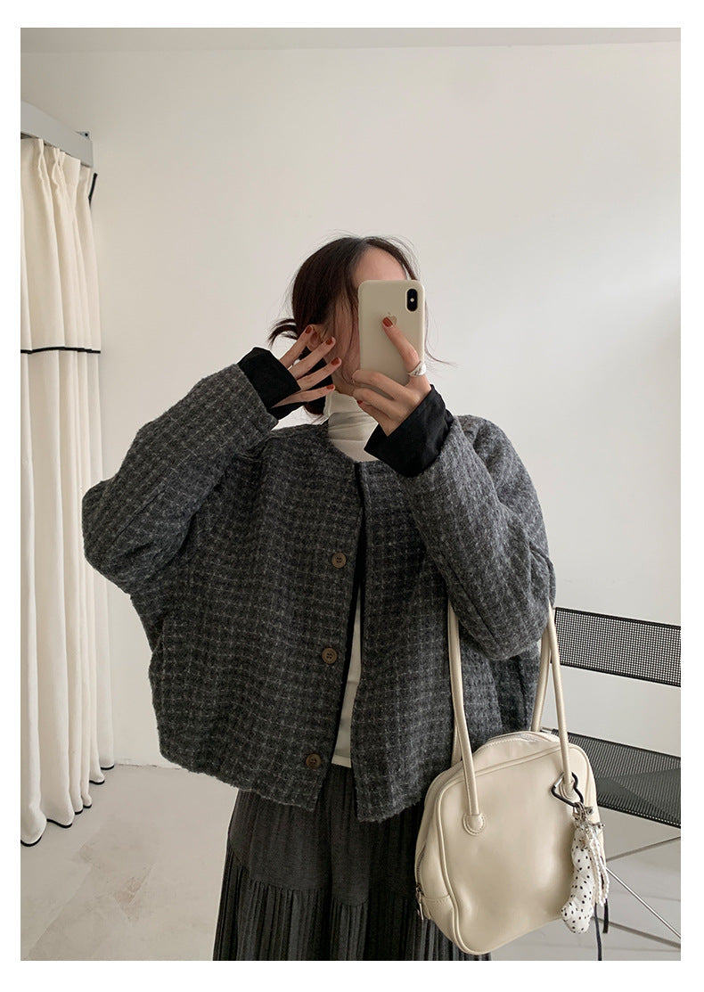 【H5475】實拍小香風粗花呢氣質保暖夾棉外套251109