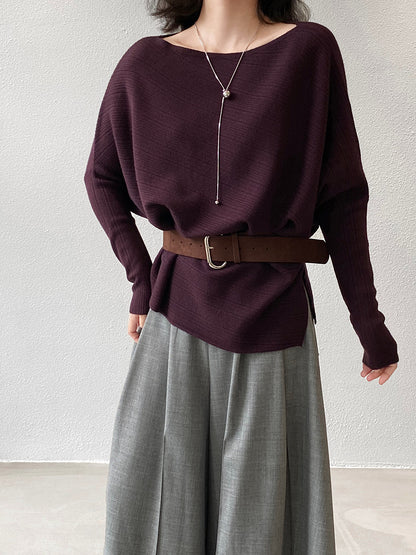 【cim9033】實拍韓系高級感長袖斜肩針織衫＋腰帶251030