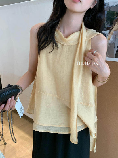 【L10703】法式仙氣飄飄🕊️設計感前後兩穿氣質飄帶無袖上衣/背心260518