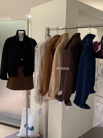 【L9150】實拍檸檬復古寬鬆羊津絨工裝長袖短外套251117