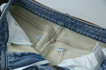 【LD11010】實拍S~XL復古加絨加厚高腰直筒牛仔褲251110