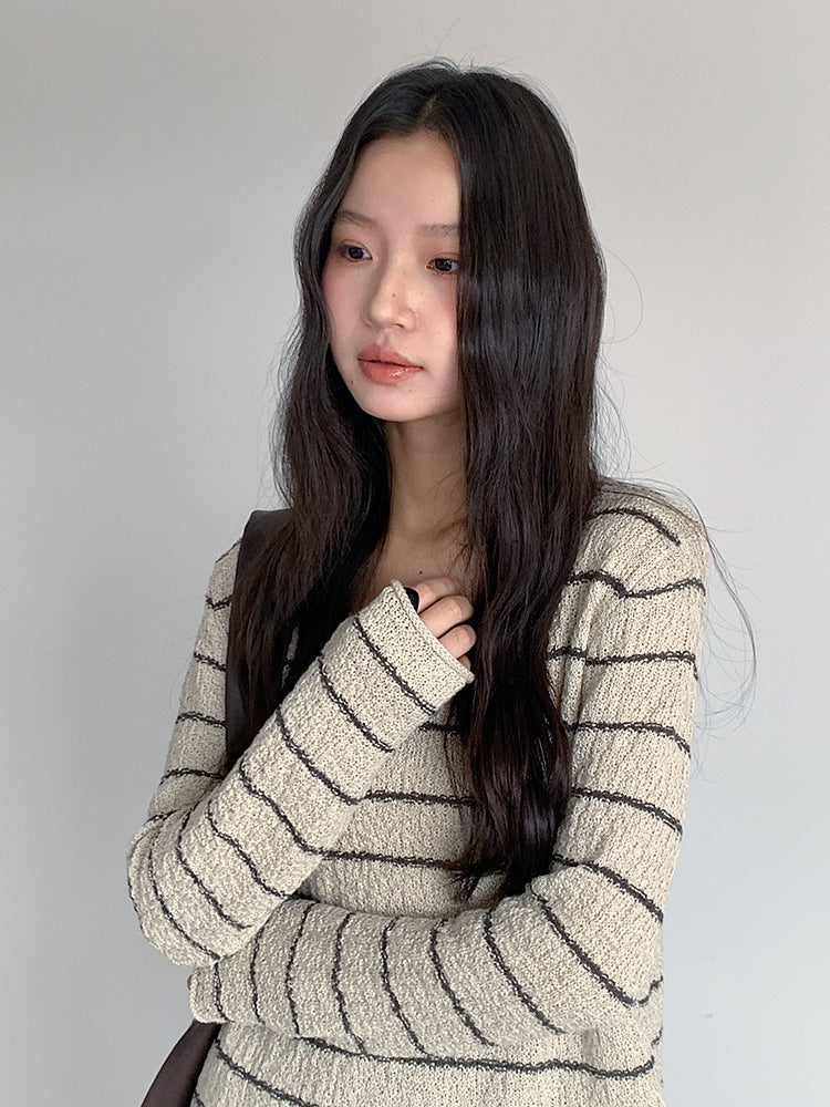 【LD11022】實拍肌理感寬鬆條紋針織衫251110