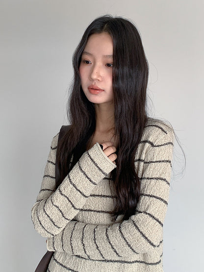 【LD11022】實拍肌理感寬鬆條紋針織衫251110