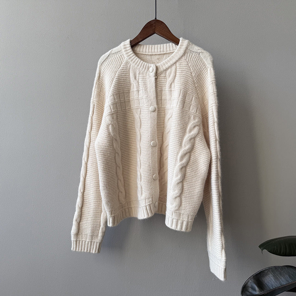 【YP2556】實拍微甜圓領包扣麻花針織外套251023