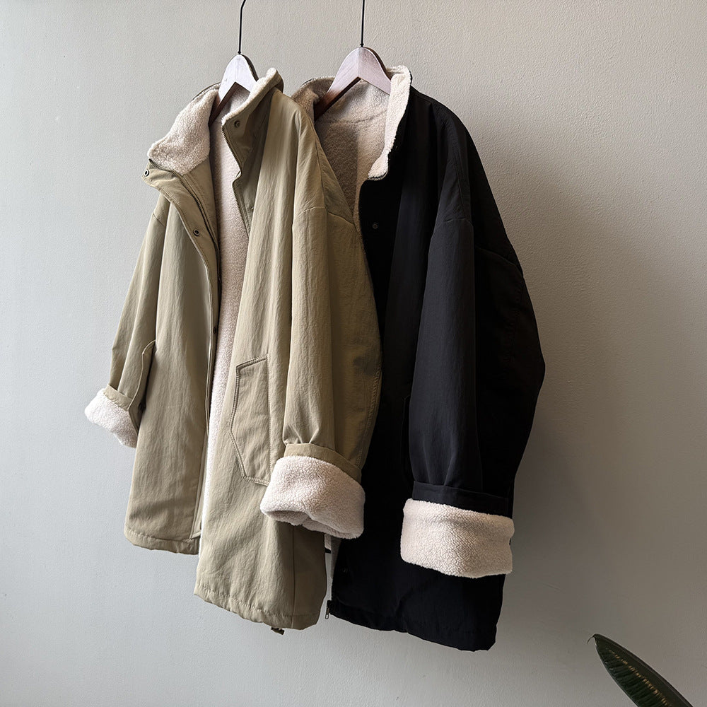 【Y82650】實拍立領帥氣內裡羊羔毛工裝外套251016