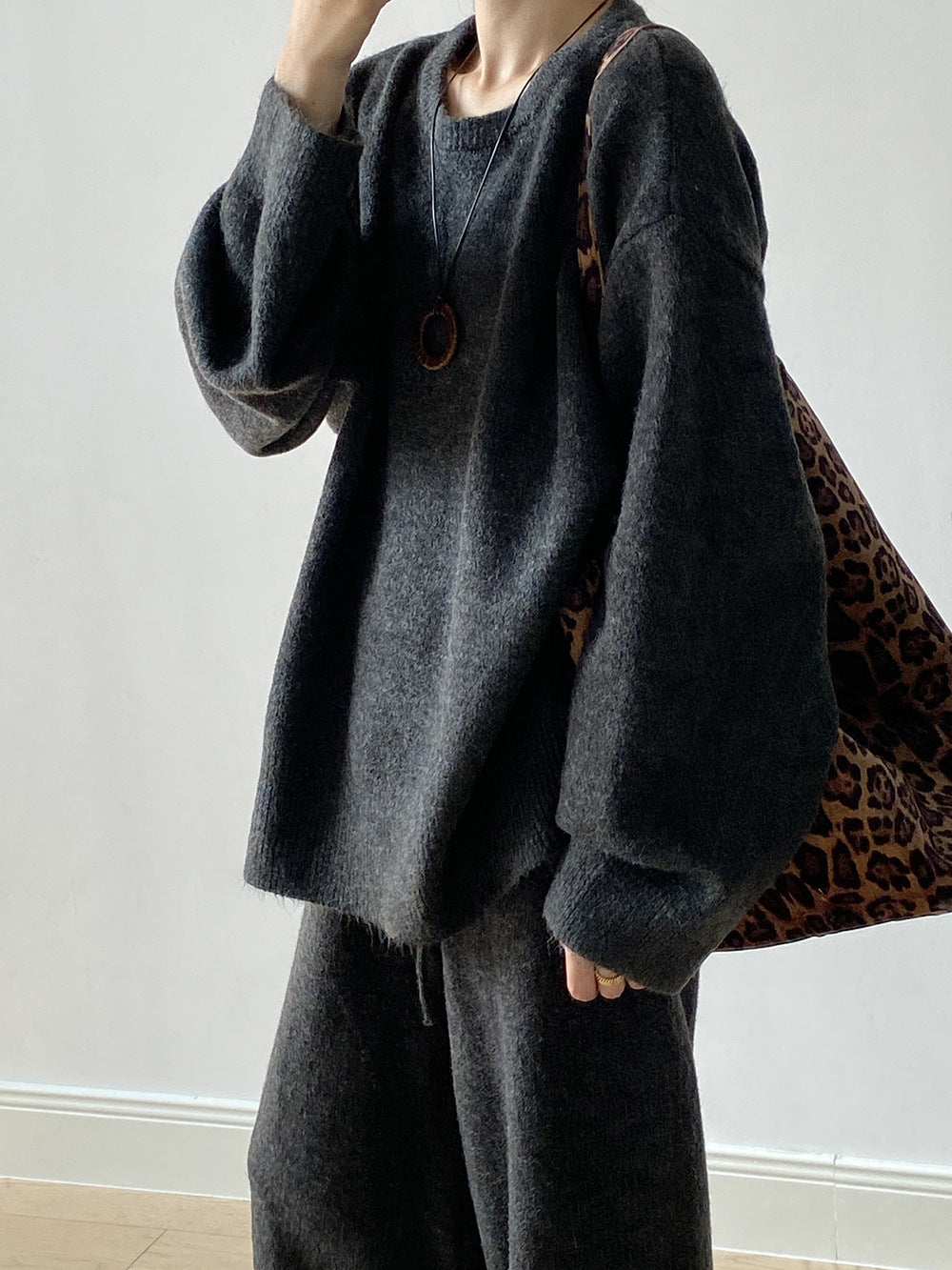 【YP1015】 實拍寬鬆針織毛衣＋休閒針織長褲 套裝251023