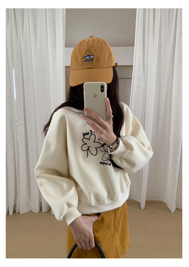 【H563】實拍秋冬刺繡花朵長袖衛衣251021