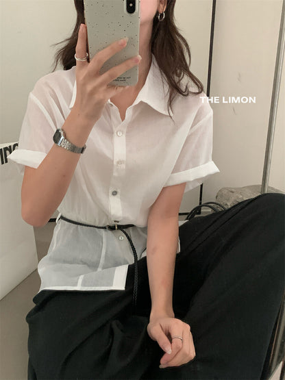 【L8757】實拍檸檬家極簡氣質棉麻長版上衣｜綁帶顯腰襯衫250519