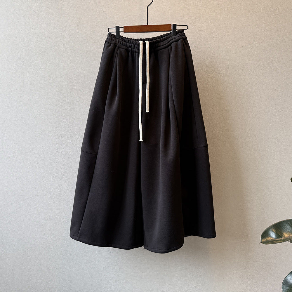 【Y82678】 實拍鬆緊腰抽繩顯瘦闊腿九分褲裙251023