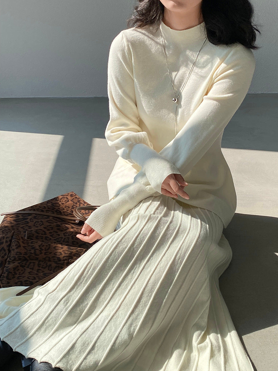 【cimz6652】實拍氣質半高領/V領燈籠袖極簡氣質針織衫251128