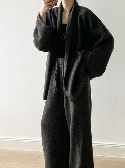 【YP1018】 實拍秋冬高級感慵懶針織開衫＋繫帶＋高腰針織闊腿褲 套裝251023