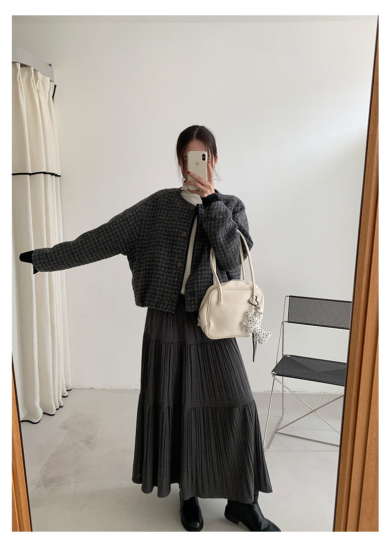 【H5475】實拍小香風粗花呢氣質保暖夾棉外套251109