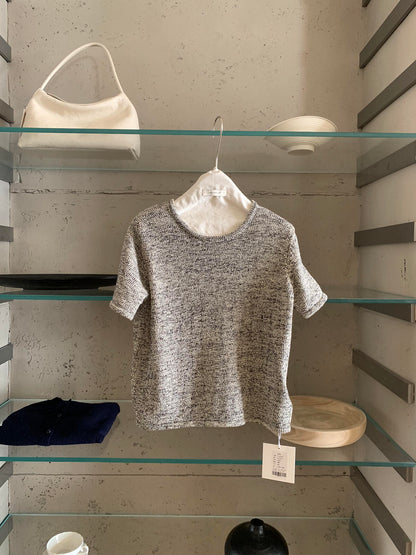 【LR991371】實拍imiss高級感氣質！高級感混雜色圓領短袖針織衫260305