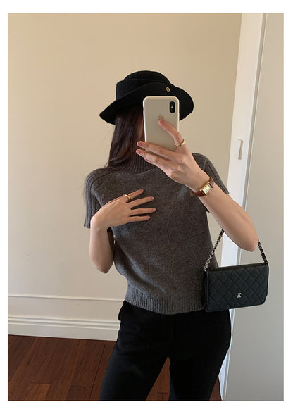 【H5516】實拍高領氣質短袖針織衫251125