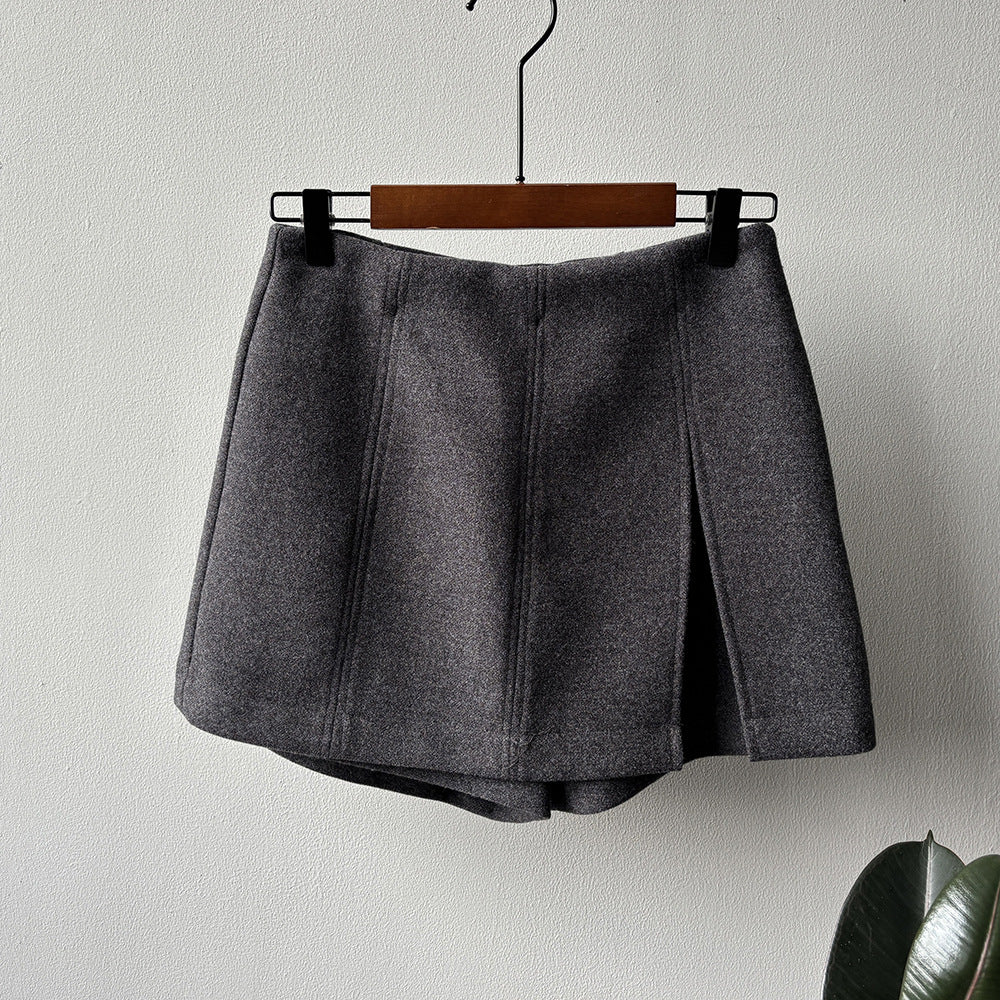 【Y82682】實拍冬季厚款毛呢高腰開叉裙褲 251106