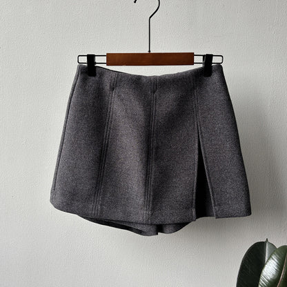 【Y82682】實拍冬季厚款毛呢高腰開叉裙褲 251106