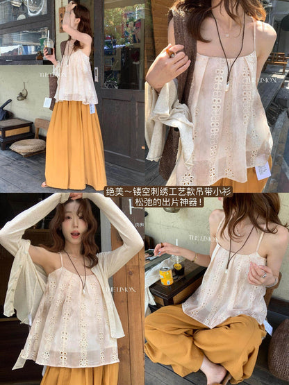 【L10690】夏日精緻女孩✨時髦鏤空刺繡工藝百搭休閒細肩帶上衣260511