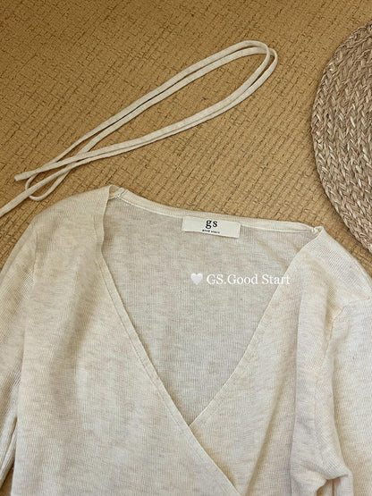 【LD1015】法式優雅氣質🌸浪漫荷葉邊V領長袖針織衫(附飄帶)260323